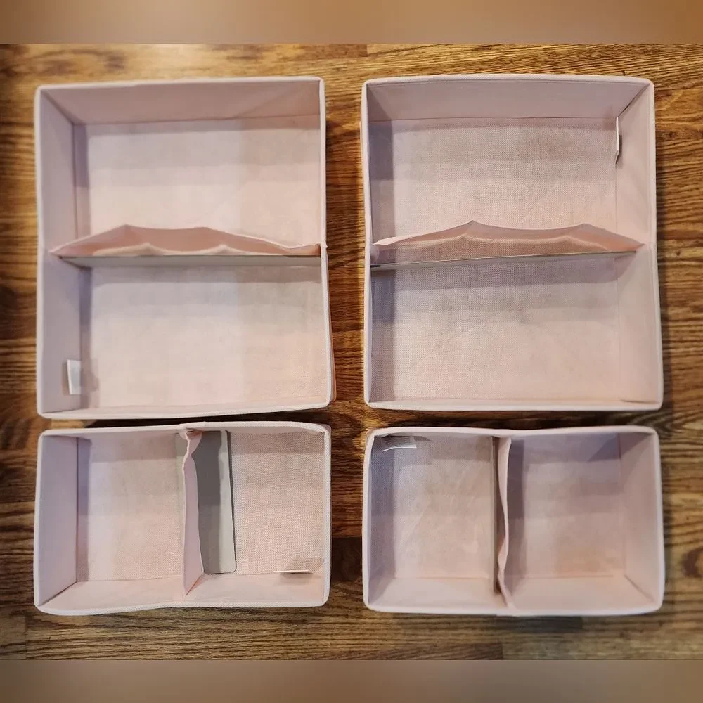 4 Piece Set Pink and White Polka-dot Fabric Drawer Organizers